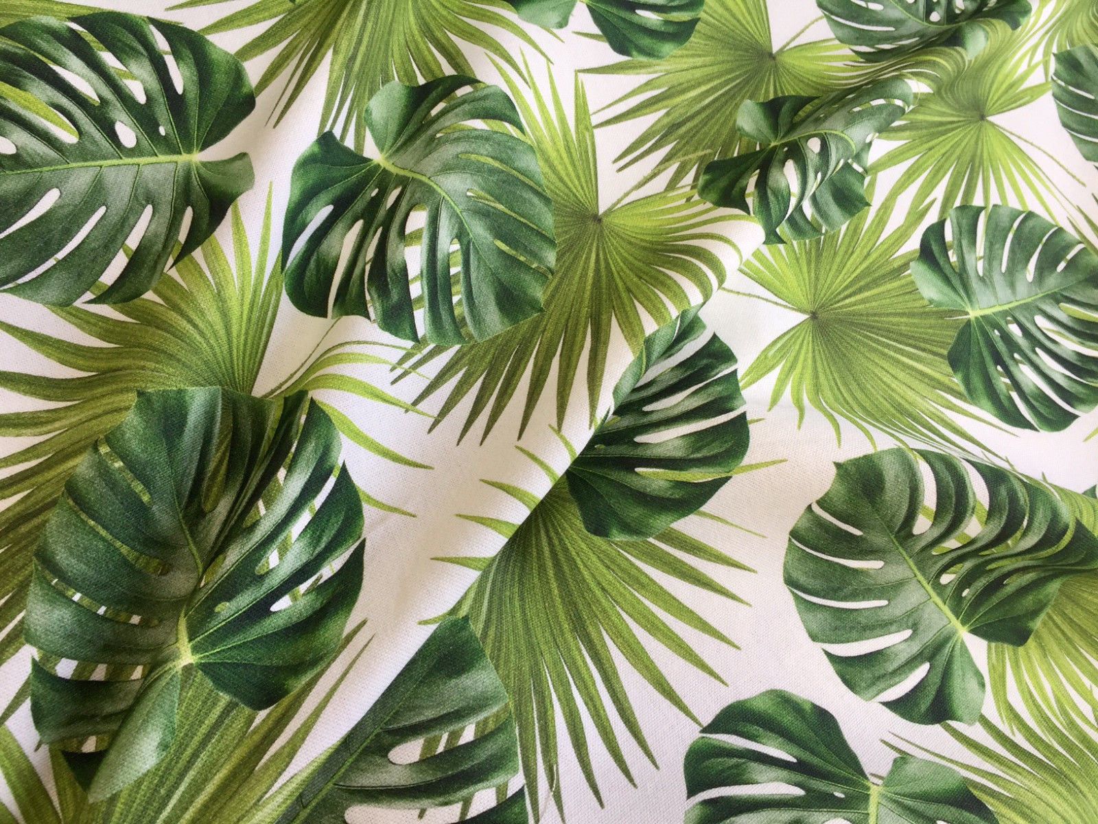 GREEN PALM LEAVES Cotton Fabric For Curtain Upholstery Digital