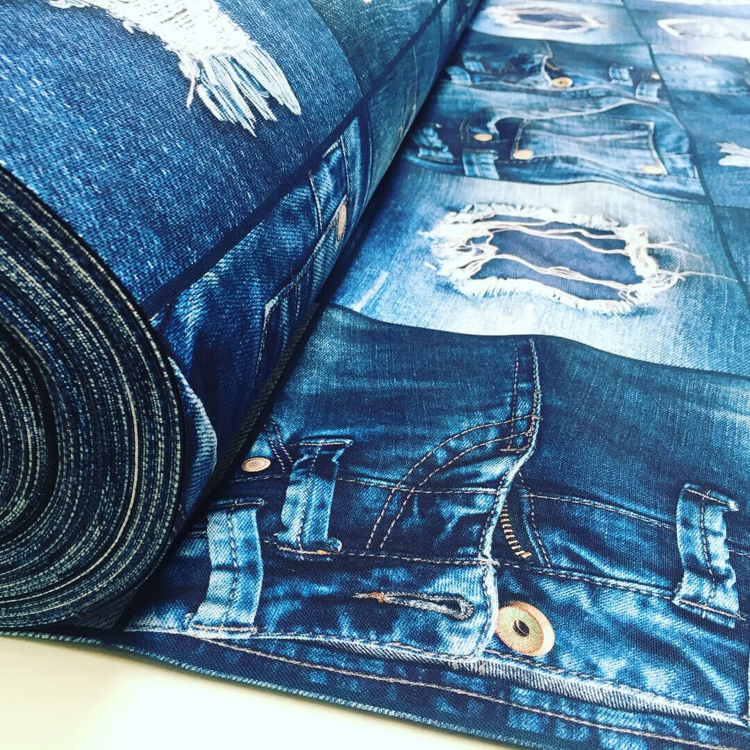 Digi Denim Jeans Effect Fabric For Furnishing Curtains Blue Denim