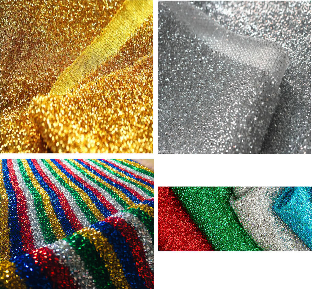 Mettalic Tinsel Lurex Fabric Material Sparkling Striped Rasta Print