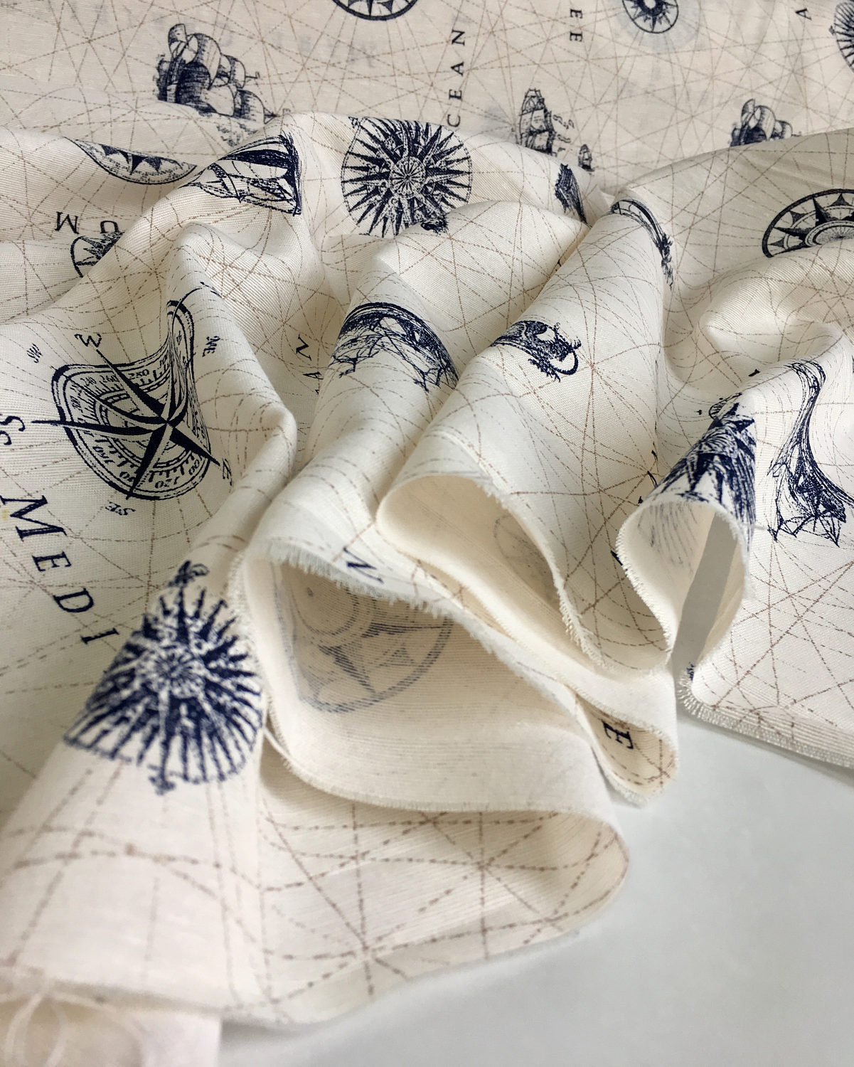 Nautical MARINE MAP Print Fabric Curtain Upholstery Material 140cm