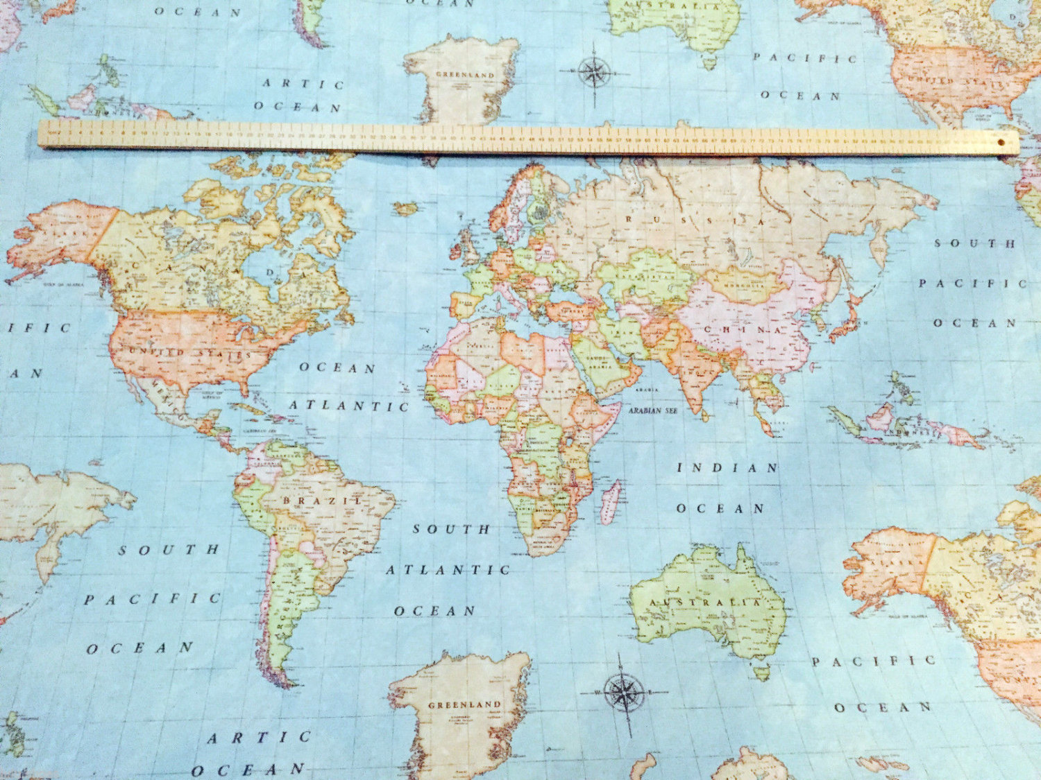 WORLD MAP 3 Designer Curtain Upholstery cotton fabric material - World ...