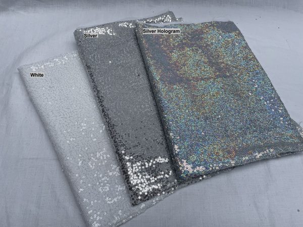 3mm Mini Sequins Fabric Material - 1 way stretch - 130cm or 51" wide - Sparkling Paillettes - Silver - Image 4