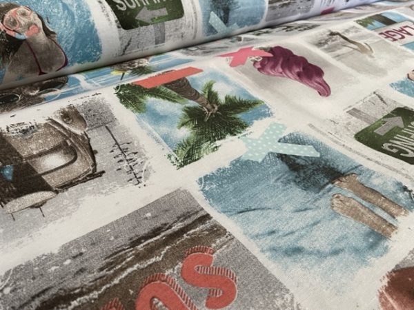 Summer Beach Fabric Ice Cream Travel Holiday Polaroid Images Memories Curtain Upholstery Cotton Material - 110"/280cm Wide - Image 8