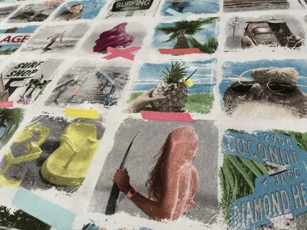 Summer Beach Fabric Ice Cream Travel Holiday Polaroid Images Memories Curtain Upholstery Cotton Material - 110"/280cm Wide - Image 7