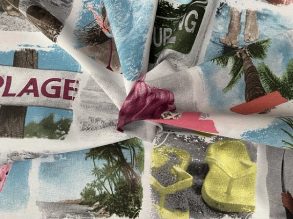 Summer Beach Fabric Ice Cream Travel Holiday Polaroid Images Memories Curtain Upholstery Cotton Material - 110"/280cm Wide - Image 6