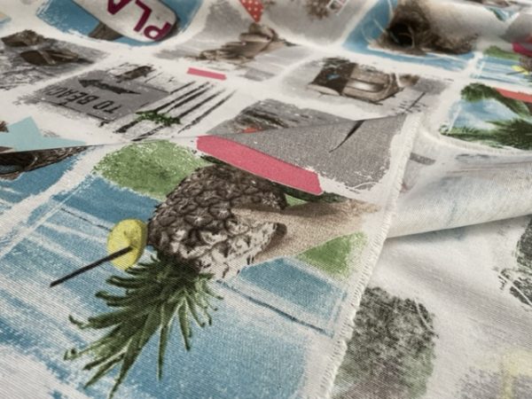 Summer Beach Fabric Ice Cream Travel Holiday Polaroid Images Memories Curtain Upholstery Cotton Material - 110"/280cm Wide - Image 5