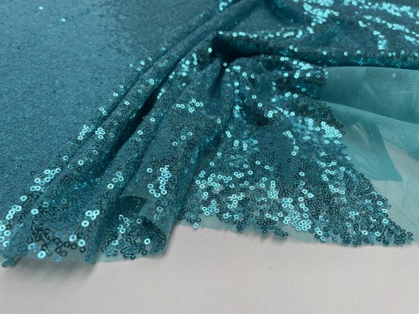 3mm Mini Sequins Fabric Material - 1 way stretch - 130cm or 51" wide - Sparkling Paillettes - Aqua - Image 2