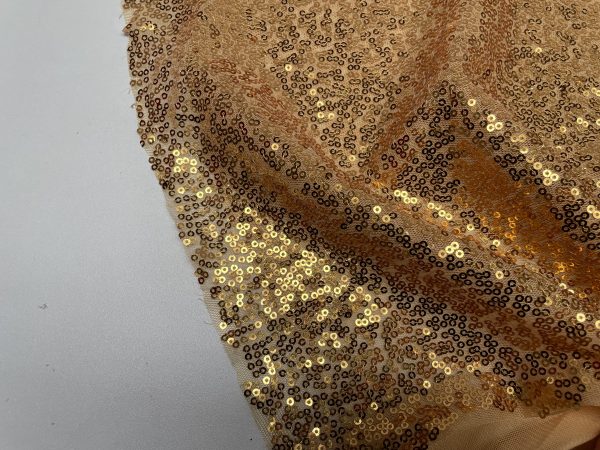 3mm Mini Sequins Fabric Material - 1 way stretch - 130cm or 51" wide - Sparkling Paillettes - Gold - Image 2
