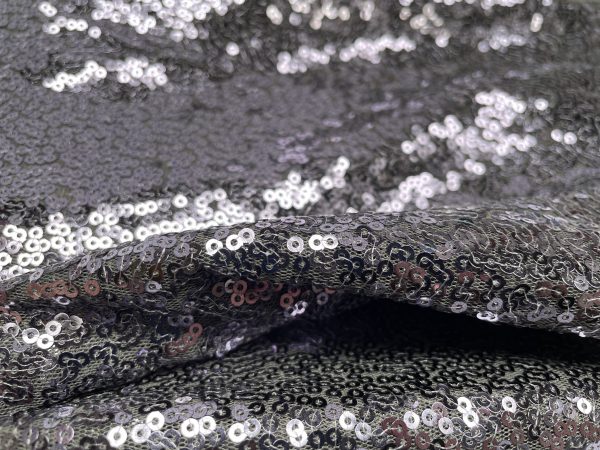 3mm Mini Sequins Fabric Material - 1 way stretch - 130cm or 51" wide - Sparkling Paillettes - Grey - Image 3