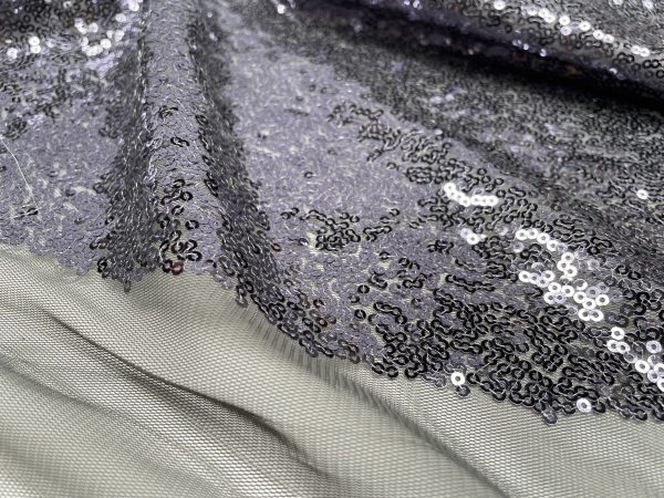 3mm Mini Sequins Fabric Material - 1 way stretch - 130cm or 51" wide - Sparkling Paillettes - Grey - Image 4