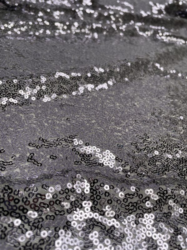 3mm Mini Sequins Fabric Material - 1 way stretch - 130cm or 51" wide - Sparkling Paillettes - Grey - Image 5