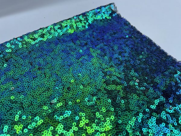 3mm Mini Sequins Fabric Material - 1 way stretch - 120cm or 47" wide - Sparkling Hologram Paillettes - Iridescent Green Purple - Image 3
