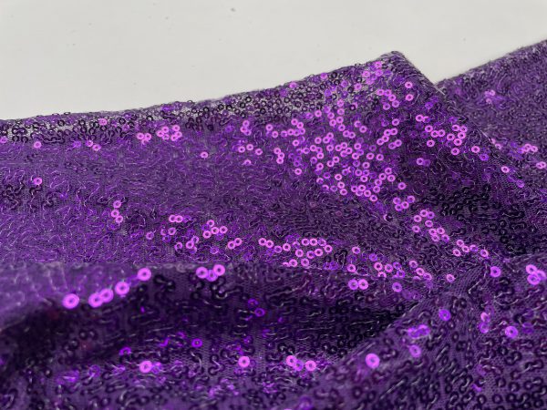 3mm Mini Sequins Fabric Material - 1 way stretch - 120cm or 47" wide - Sparkling Paillettes - Purple - Image 5