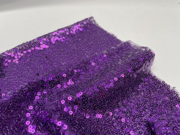 3mm Mini Sequins Fabric Material - 1 way stretch - 120cm or 47" wide - Sparkling Paillettes - Purple - Image 4