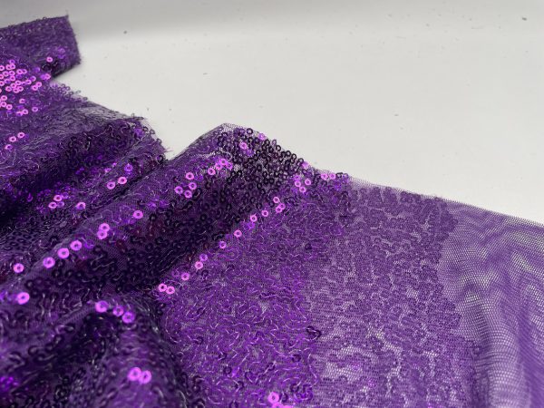 3mm Mini Sequins Fabric Material - 1 way stretch - 120cm or 47" wide - Sparkling Paillettes - Purple - Image 3
