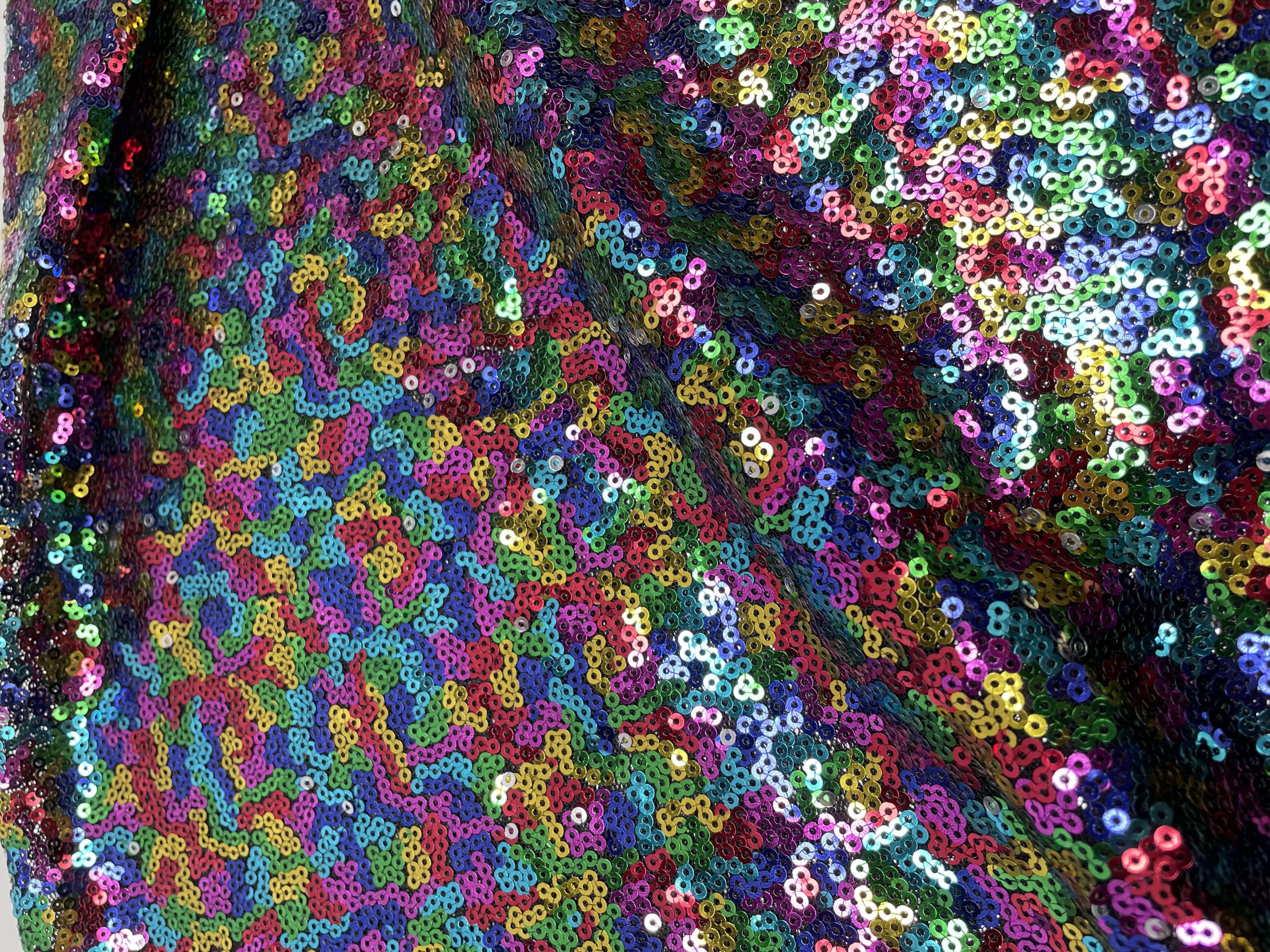3mm Mini Sequins Fabric Stretch Material Sparkling Paillettes - 130cm or  51 wide - Rainbow - Lush Fabric