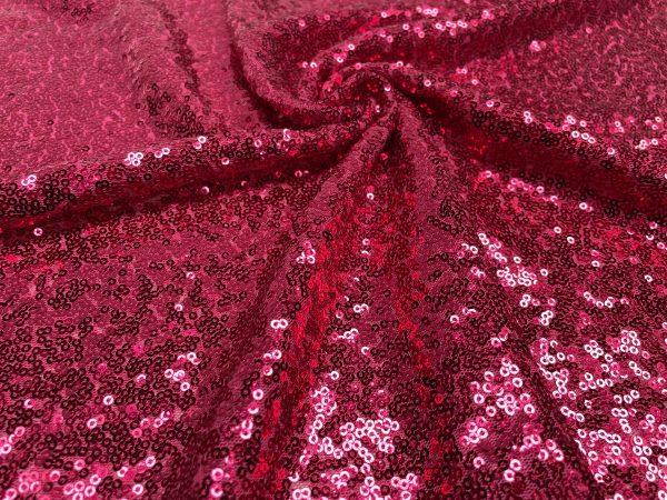 3mm Mini Sequins Fabric Material - 1 way stretch - 130cm or 51" wide - Sparkling Paillettes - Raspberry Pink - Image 3
