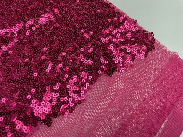3mm Mini Sequins Fabric Material - 1 way stretch - 130cm or 51" wide - Sparkling Paillettes - Raspberry Pink - Image 4