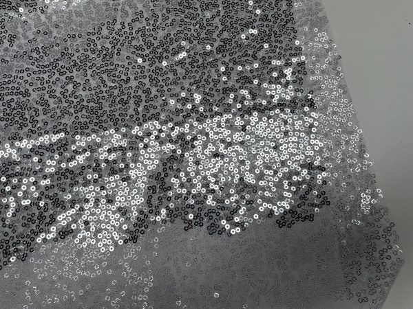 3mm Mini Sequins Fabric Material - 1 way stretch - 130cm or 51" wide - Sparkling Paillettes - Silver - Image 3