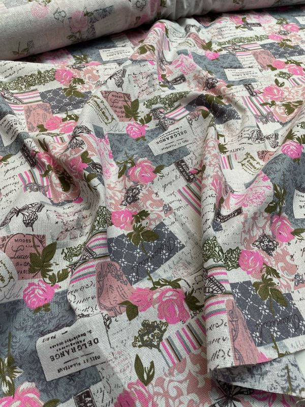 Vintage Chic French Rose Butterfly Cotton Linen Fabric - 140cm/55" wide - Image 8