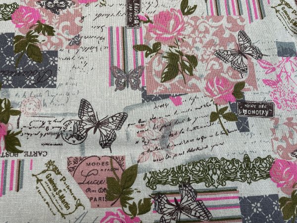 Vintage Chic French Rose Butterfly Cotton Linen Fabric - 140cm/55" wide - Image 5