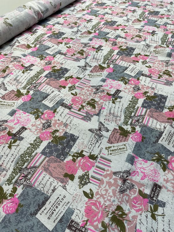 Vintage Chic French Rose Butterfly Cotton Linen Fabric - 140cm/55" wide - Image 7