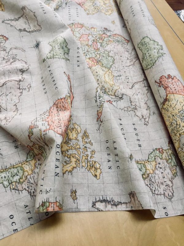 BEIGE WORLD MAP 3 Designer Curtain Upholstery cotton fabric material - World Map Print Canvas - 140cm wide - Image 7