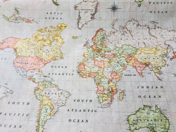 BEIGE WORLD MAP 3 Designer Curtain Upholstery cotton fabric material - World Map Print Canvas - 140cm wide - Image 8