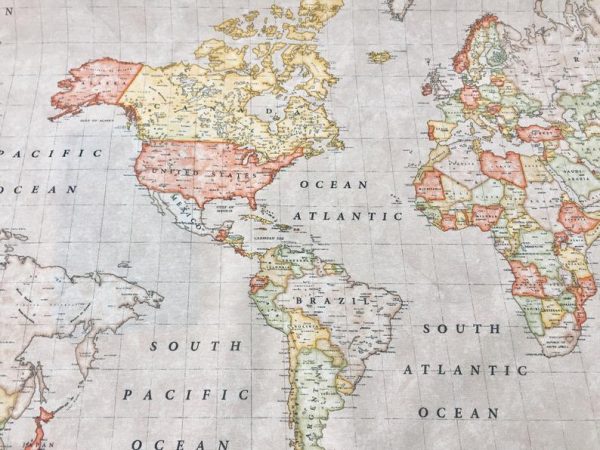 BEIGE WORLD MAP 3 Designer Curtain Upholstery cotton fabric material - World Map Print Canvas - 140cm wide - Image 10