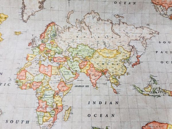 BEIGE WORLD MAP 3 Designer Curtain Upholstery cotton fabric material - World Map Print Canvas - 140cm wide - Image 12