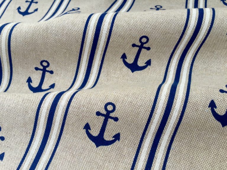 Marine Anchor Stripe LINEN LOOK Print Fabric Curtain Upholstery