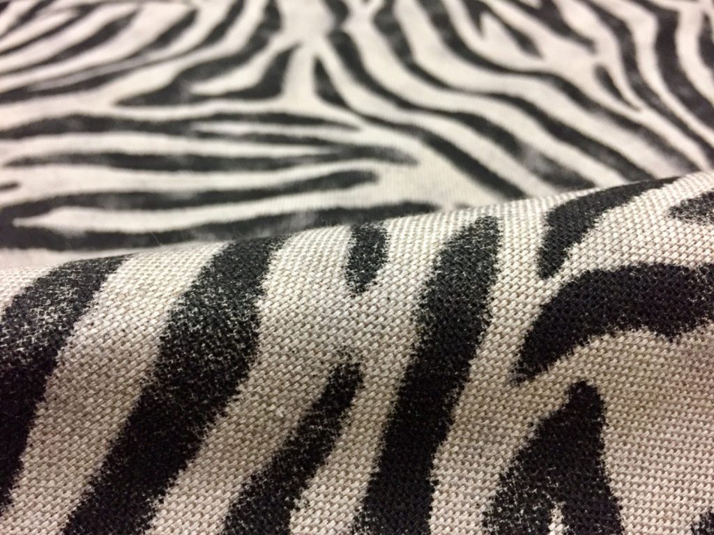 zebra-animal-print-fabric-linen-look-curtains-upholstery-dressmaking-material-black-stripes