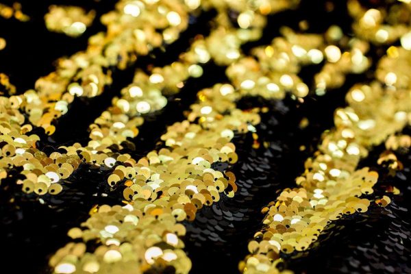 MERMAID Reversible 5mm Sequin Fabric Flip Two Tone Stretch Material - 130cm wide - Black & Gold sequins