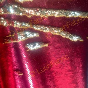 MERMAID Reversible 5mm Sequin Fabric Flip Two Tone Stretch Material - 130cm wide - Gold & Red sequins