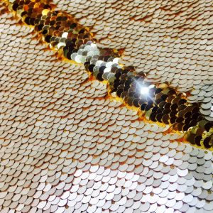 MERMAID Reversible 5mm Sequin Fabric Flip Two Tone Stretch Material - 130cm wide - Ivory & Champagne Gold sequins