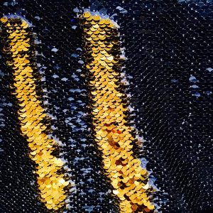 MERMAID Reversible 5mm Sequin Fabric Flip Two Tone Stretch Material - 130cm wide -   Navy Blue & Gold sequins