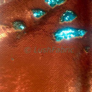 MERMAID Reversible 5mm Sequin Fabric Flip Two Tone Stretch Material - 130cm wide -   Turquoise Blue & Bronze sequins