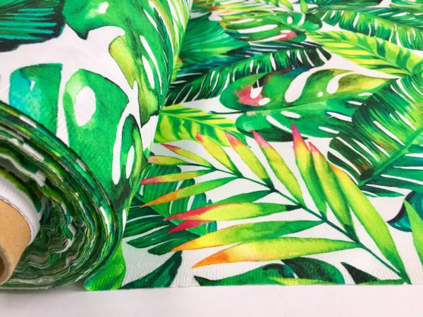 Palm Leaves 3 Tropical Leaf Fabric for Curtains Upholstery Green Cotton Material / digital print fabric / 280cm extra wide