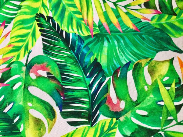 Palm Leaves 3 Tropical Leaf Fabric for Curtains Upholstery Green Cotton Material / digital print fabric / 280cm extra wide