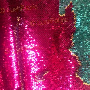 MERMAID Reversible 5mm Sequin Fabric Flip Two Tone Stretch Material - 130cm wide - Hot Pink & Blue sequins