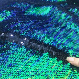 MERMAID Reversible 5mm Sequin Fabric Flip Two Tone Stretch Material - 130cm wide -  Iridescent Green Blue Black sequins