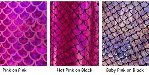 Mermaid Scale Fabric Fish Tale Foil Iridescent Stretch Spandex Material - 150cm wide - Hot Pink on Black - Image 5