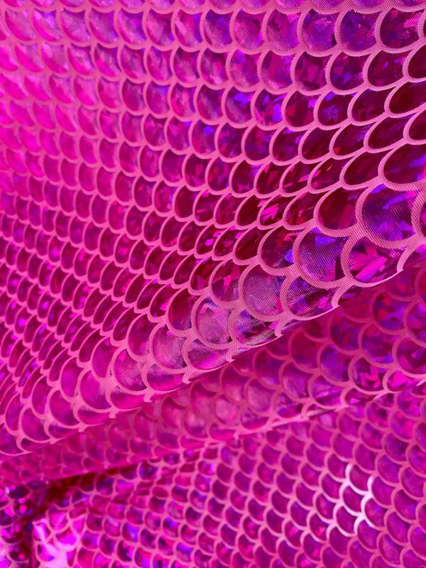 Mermaid Scale Fabric Fish Tale Foil Iridescent Stretch Spandex Material - 150cm wide - Pink on Pink - Image 4