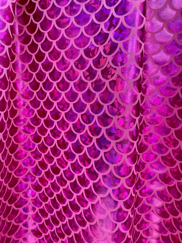 Mermaid Scale Fabric Fish Tale Foil Iridescent Stretch Spandex Material - 150cm wide - Pink on Pink - Image 3