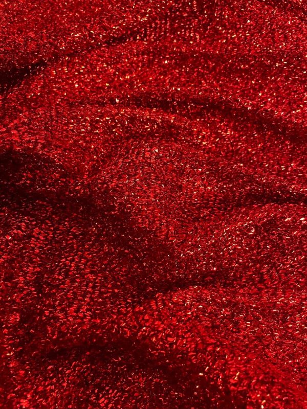 Sparkling Tinsel Lurex Fabric Stretch Metallic Glitter Lametta Shimmer Material 59" or 150cm Wide - Red - Image 3