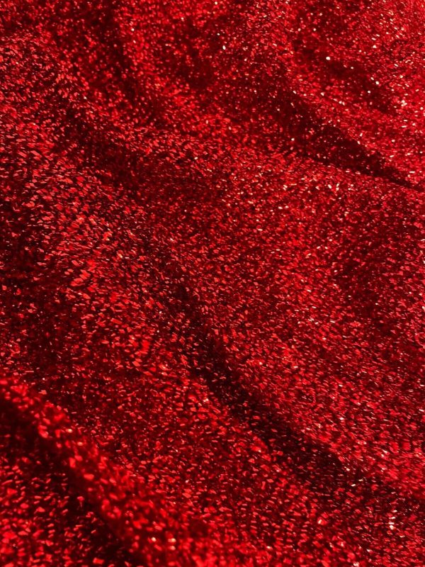 Sparkling Tinsel Lurex Fabric Stretch Metallic Glitter Lametta Shimmer Material 59" or 150cm Wide - Red - Image 2