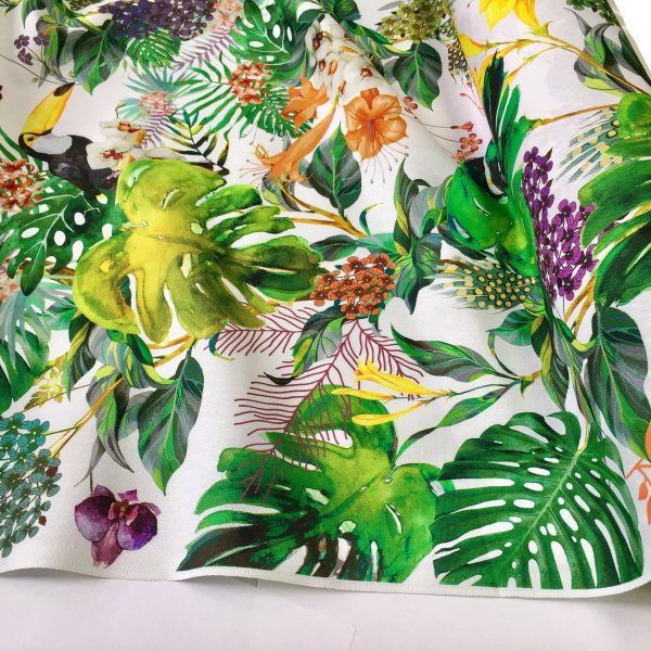 Tropical Toucan Bird Fabric Curtain Upholstery Cotton Material Tropical Toucan Bird Fabric Curtain Upholstery Cotton Material Botanical Palm Leaf Garden Digital Print