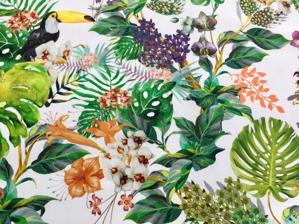 Tropical Toucan Bird Fabric Curtain Upholstery Cotton Material / botanical palm leaf garden / digital print fabric / 140cm or 55" wide
