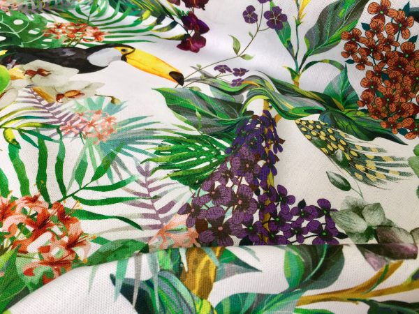 Tropical Toucan Bird Fabric Curtain Upholstery Cotton Material / botanical palm leaf garden / digital print fabric / 140cm or 55" wide