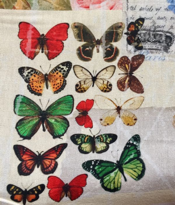 Vintage Butterfly Music Note Fabric Cotton Material for Curtains Upholstery Dress - Floral Digital Print Textile - 140cm wide canvas